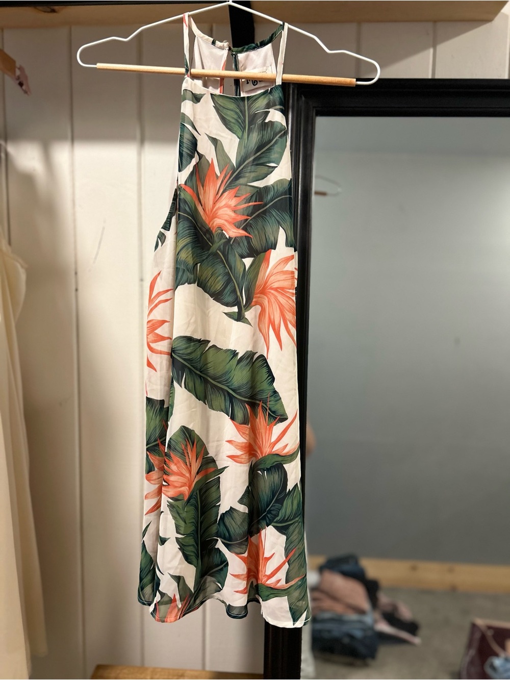 MuMu Tropical A-Line Dress in White with Green & Coral